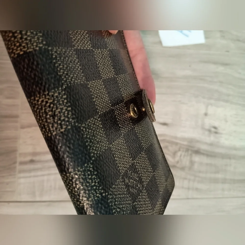 Auth Louis Vuitton LV Damier Vienois Wallet w/ Gold Fittings Canvas Brown